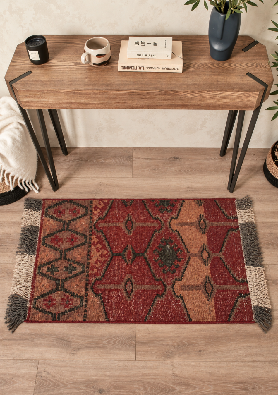 Aravalii Burgundy Tribal Geometric Handwoven Rug