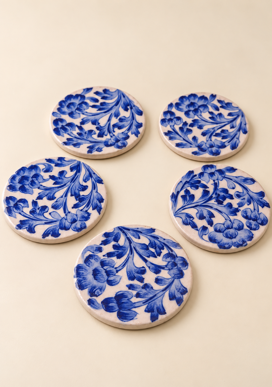 Aravalii Blue Pottery Bloom Coaster Set