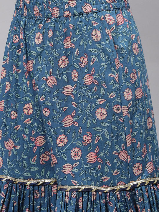 Maroon & Blue Anarkali Kurta Sharara Set with Dupatta