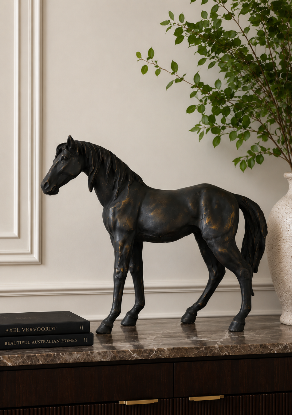 Aravalii Vintage Black Stallion Figurine