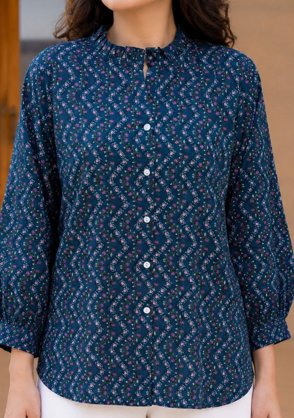 The Azure Bloom Zig-Zag Top