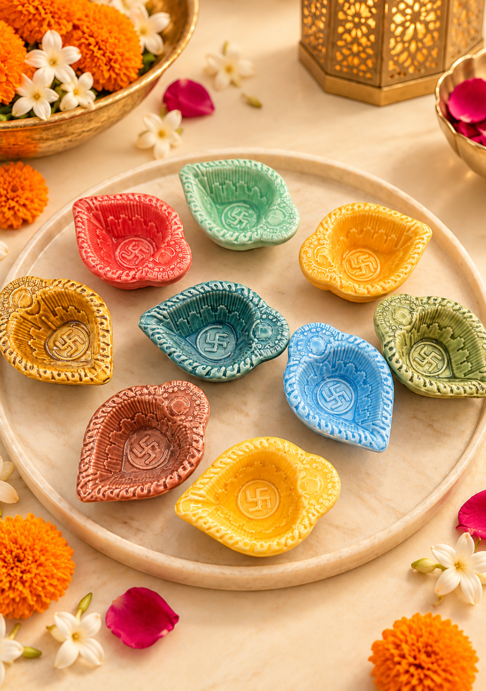Aravalii Shubh Aarambh Handcrafted Swastik Diya Set of 6