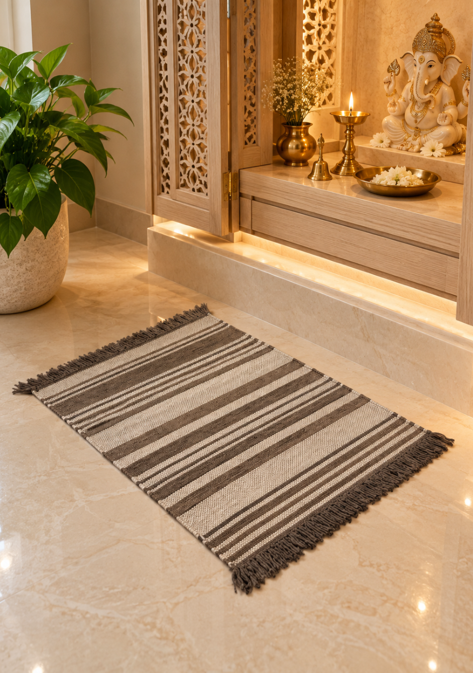 Aravalii Taupe Stripe Hand Woven Rug