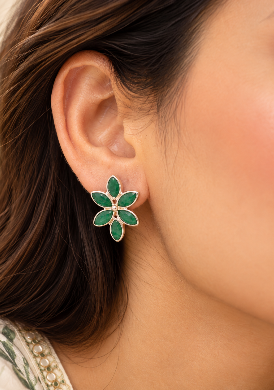 Emerald Flower Drop Tops