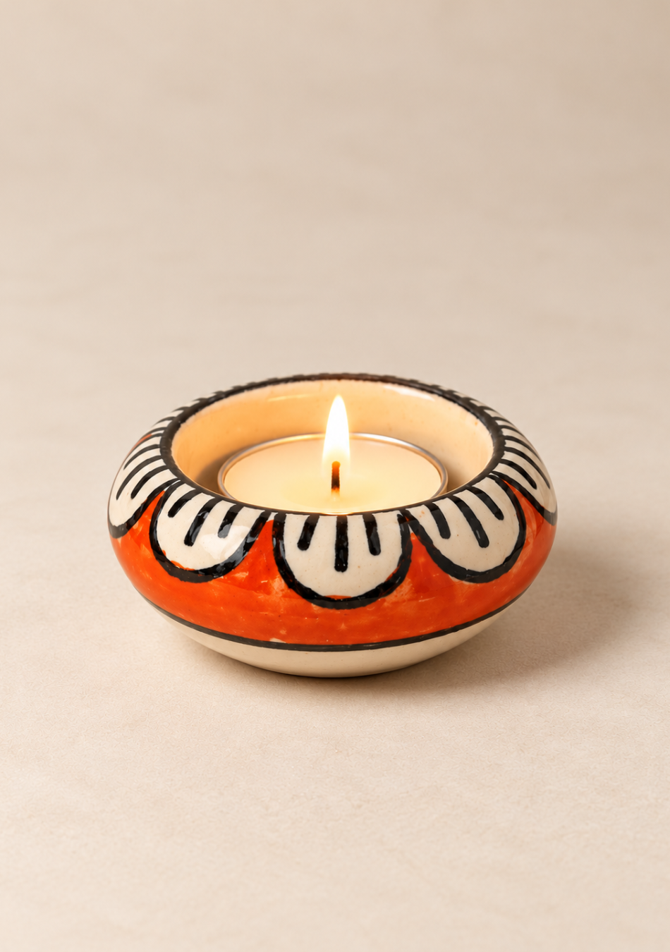 Aravalii Red Petals Ceramic Tea Light Diya Set of 6