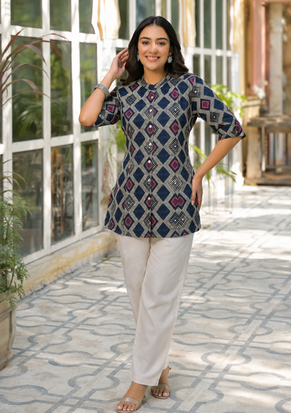 Indigo Mosaic Top