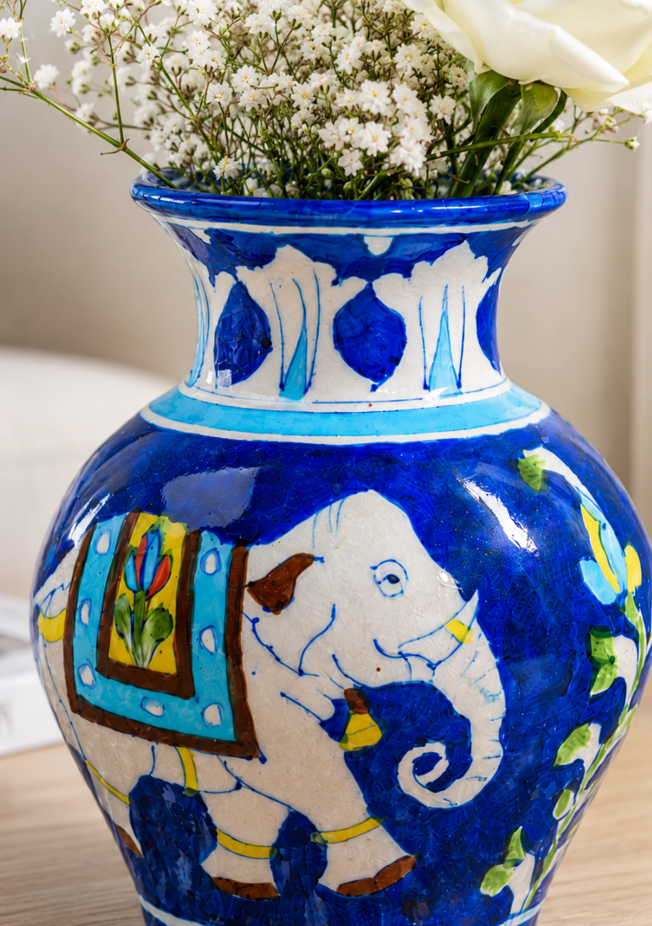 Blue Pottery Elephant Matka Vase