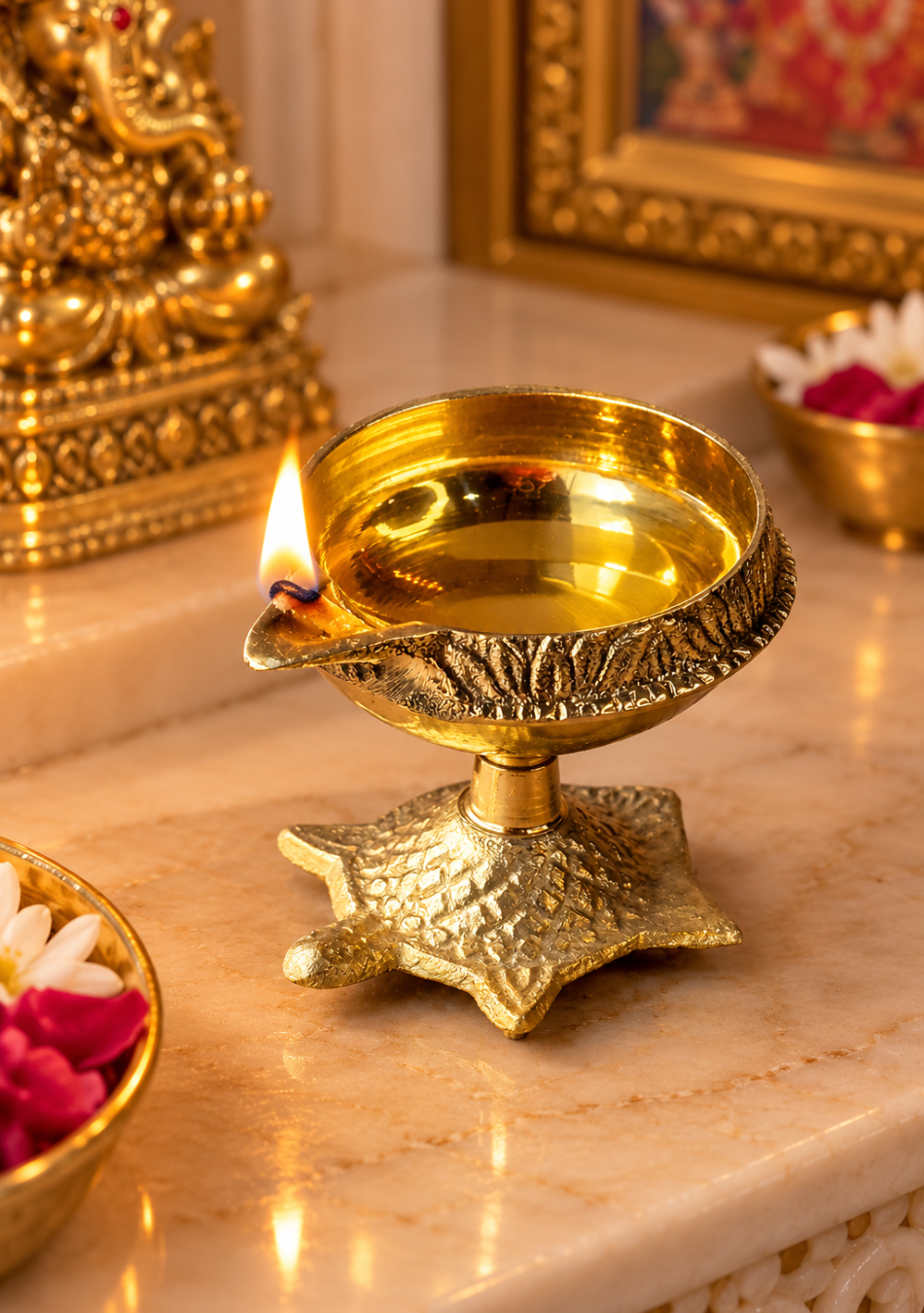 Antique Brass Turtle Base Diya
