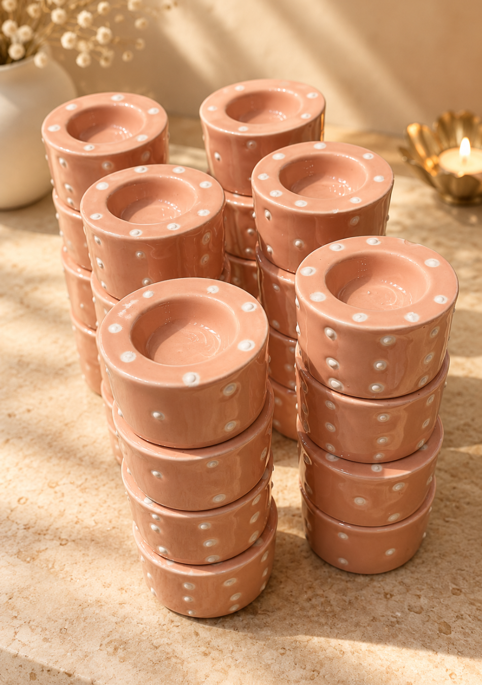 Aravalii Peach Dot Tea Light Diya Set of 6