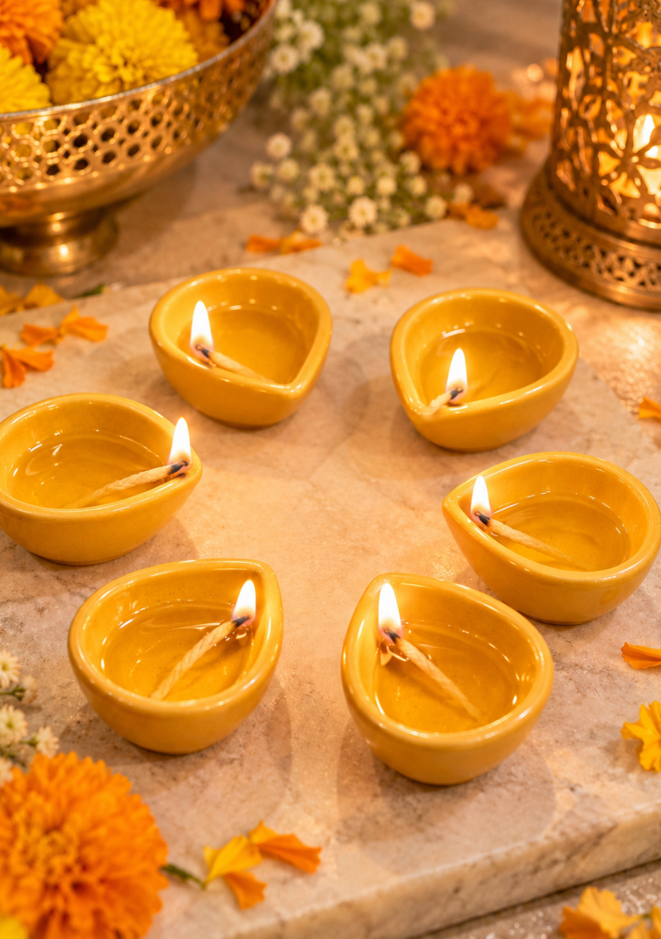 Aravalii Golden Teardrop Glow Ceramic Diya