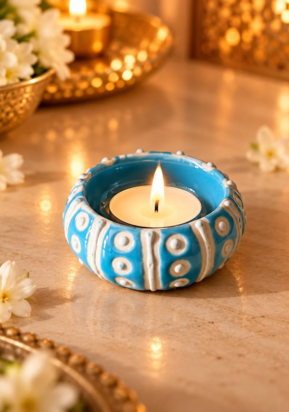 sky blue hand painted Diya Set of 6