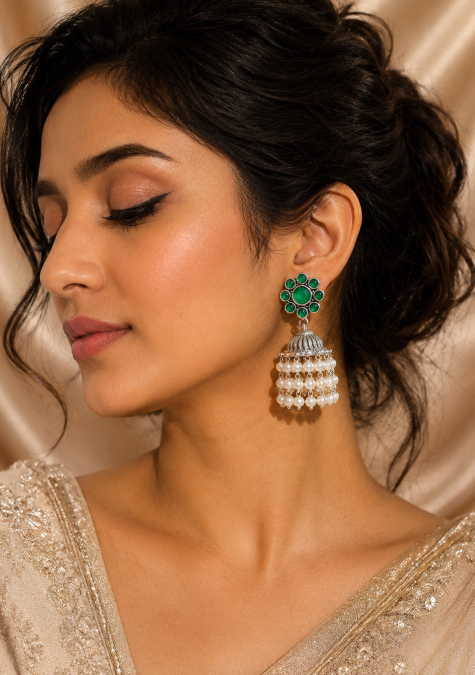 Verde Rose Pearl Jhumka