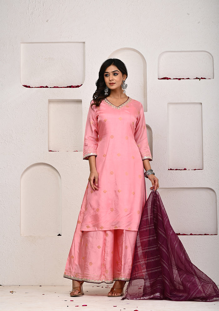Blush Pink Embroidered Kurta Set with Dupatta main image 1