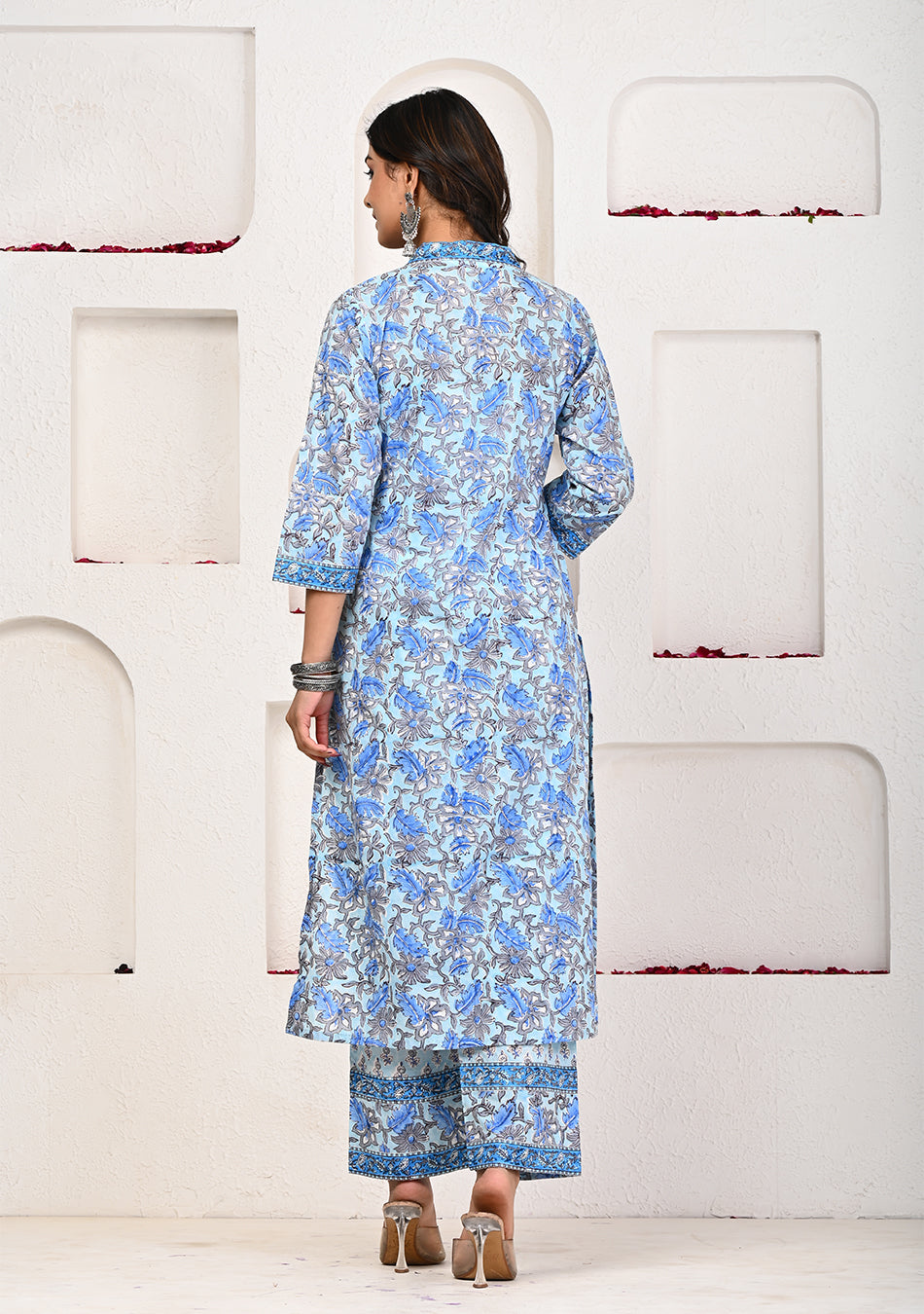 Sky Blue Hand Block Printed Suit with Kota Dupatta