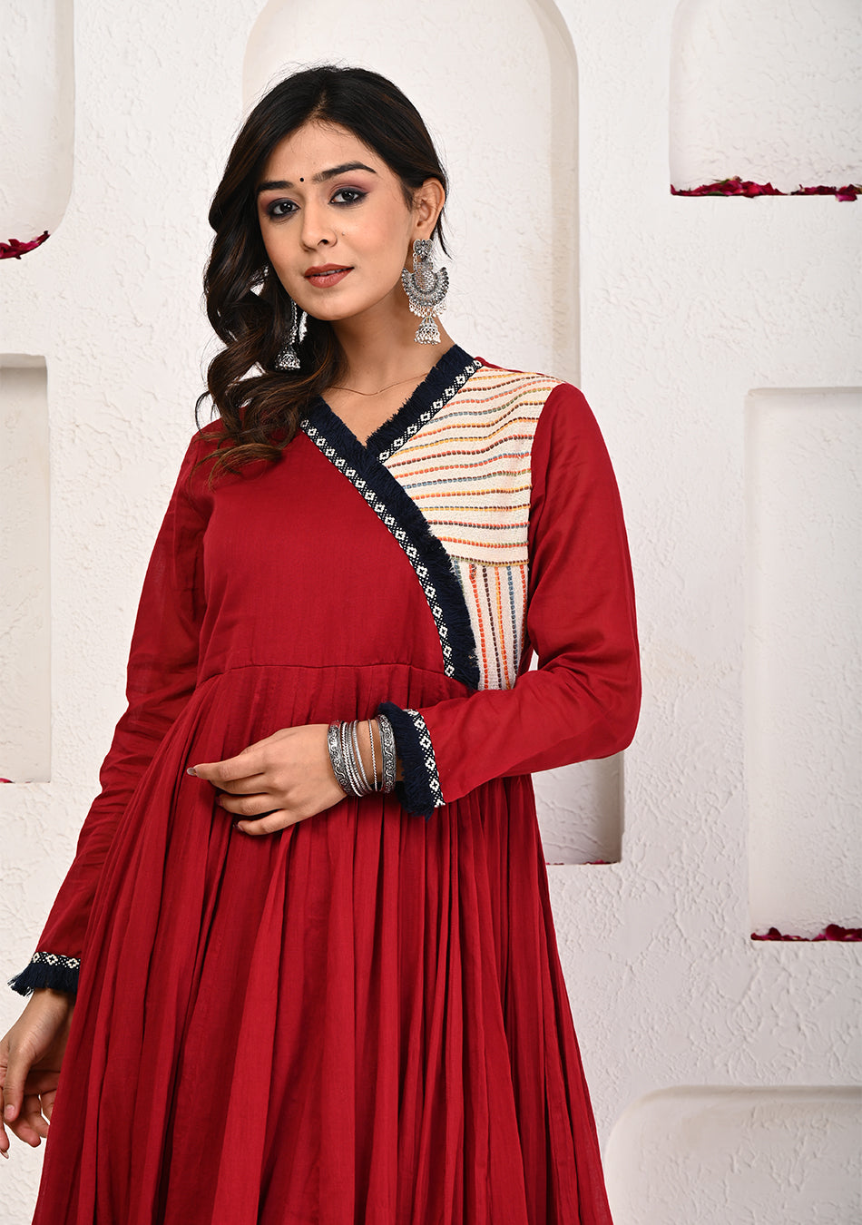 Maroon Voil and Jute Dress