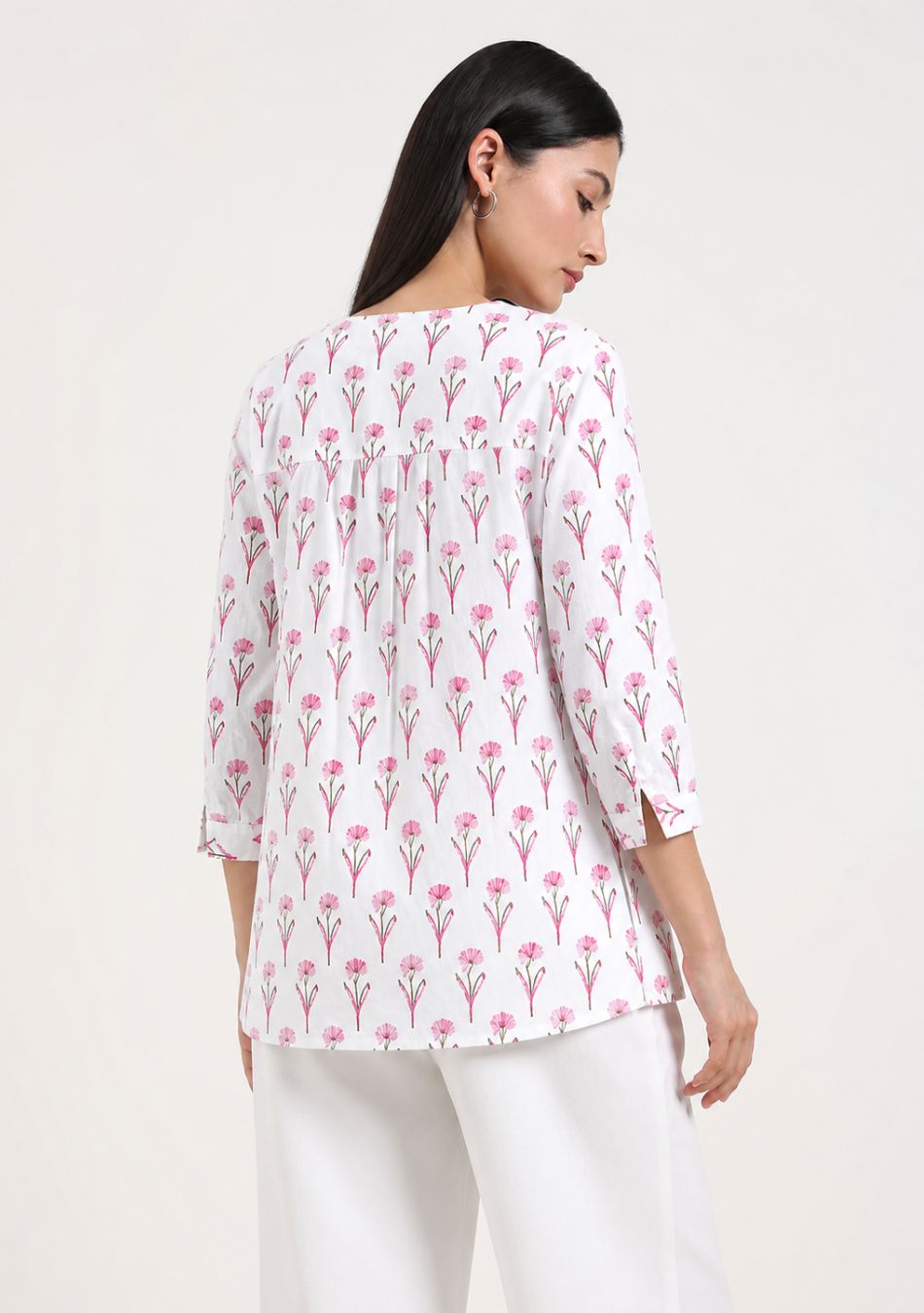 White Printed cotton Top