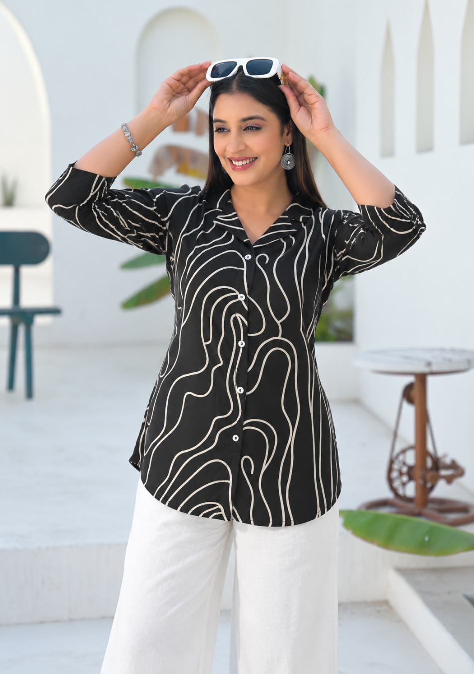 Fluid Lines Shirt Style Top