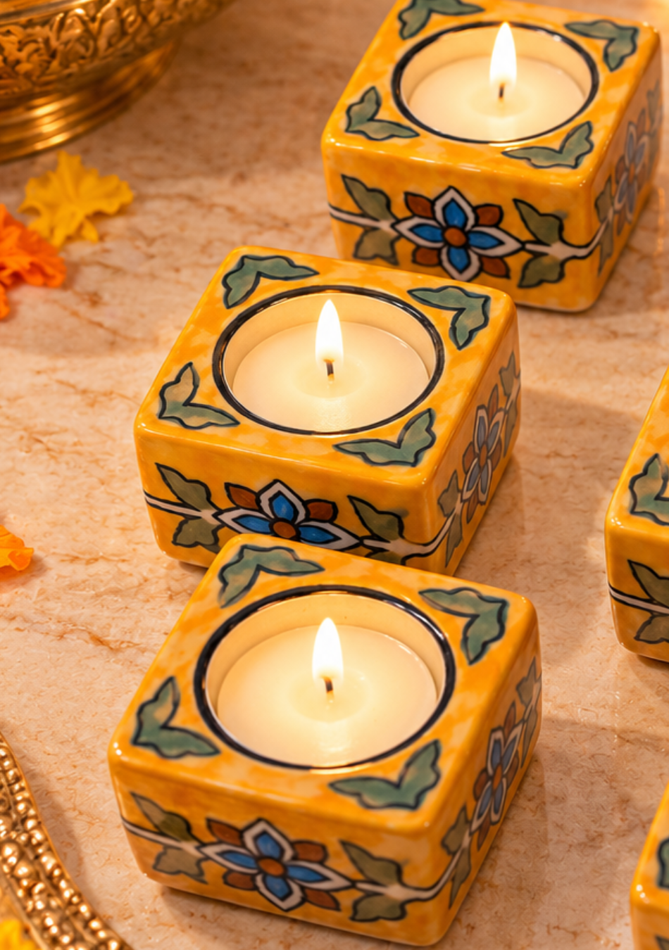 Aravalii Heritage Bloom Hand-Painted Ceramic Diya