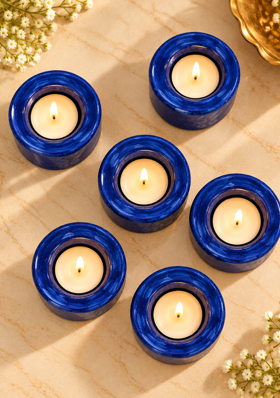 Aravalii Sapphire Glow Tealight Diya Set