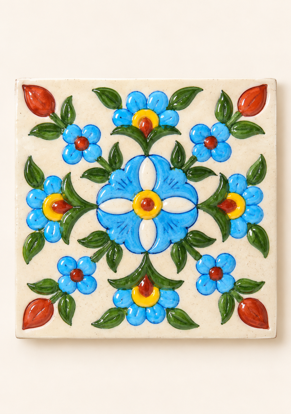 Aravalii Blue Blossom Embossed Hand-Painted Trivet