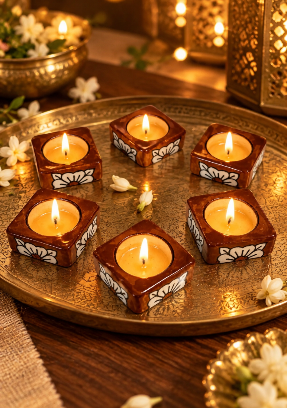 Brown handcrafted floral tealight Diya