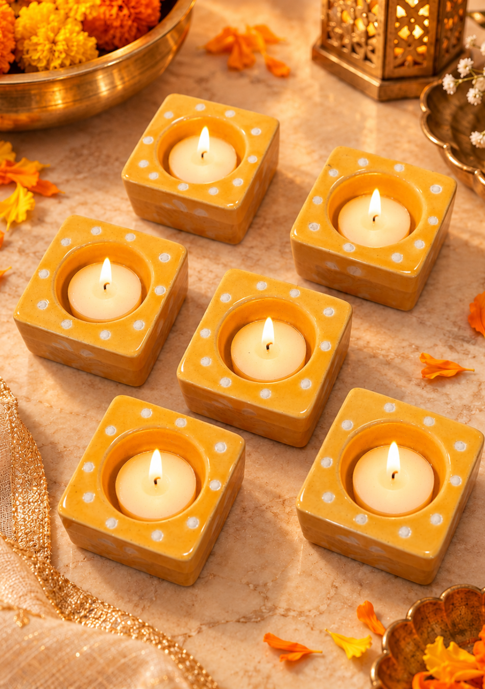 Aravalii Golden Grove Handcrafted Diya Set of 4