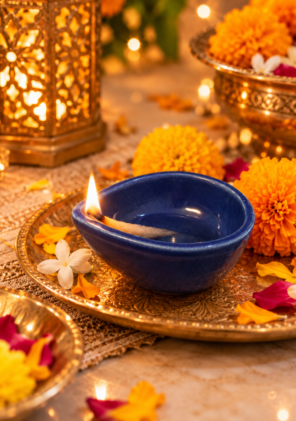 Aravalii Sapphire Teardrop Glow Diya Set Of 6