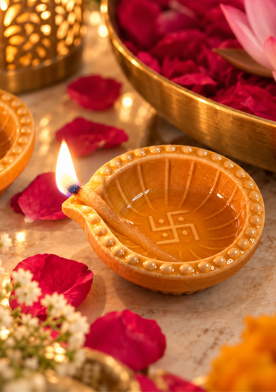 Peach Swastic Diya - Set of 6