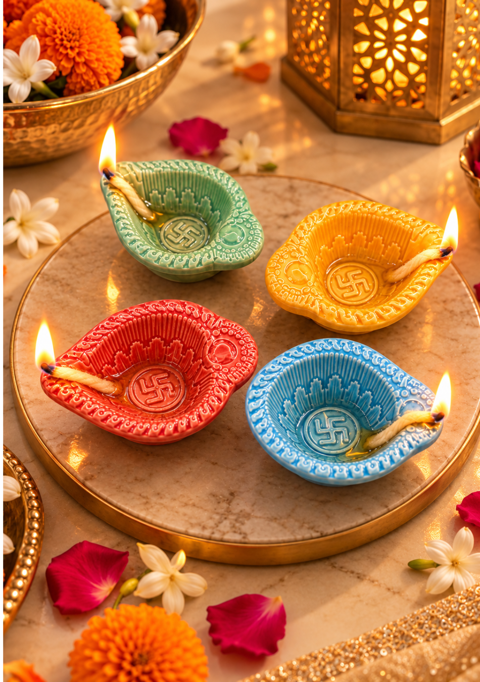 Aravalii Shubh Aarambh Handcrafted Swastik Diya Set of 6