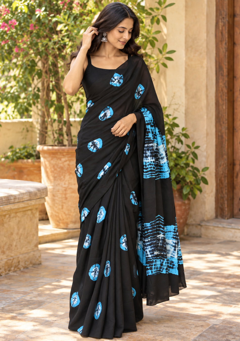 Aravalii Blue Tide Hand Block Cotton Saree