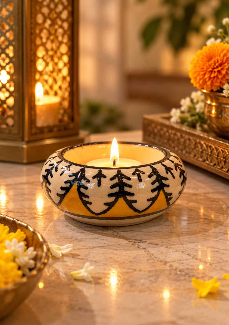 Aravalii Yellow Mustard Floral Diya Set of 6