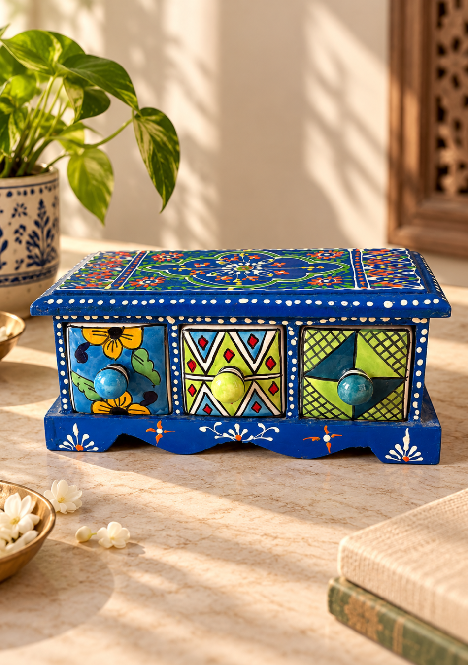 Aravalii Royal Indigo Heritage 3-Drawer Chest