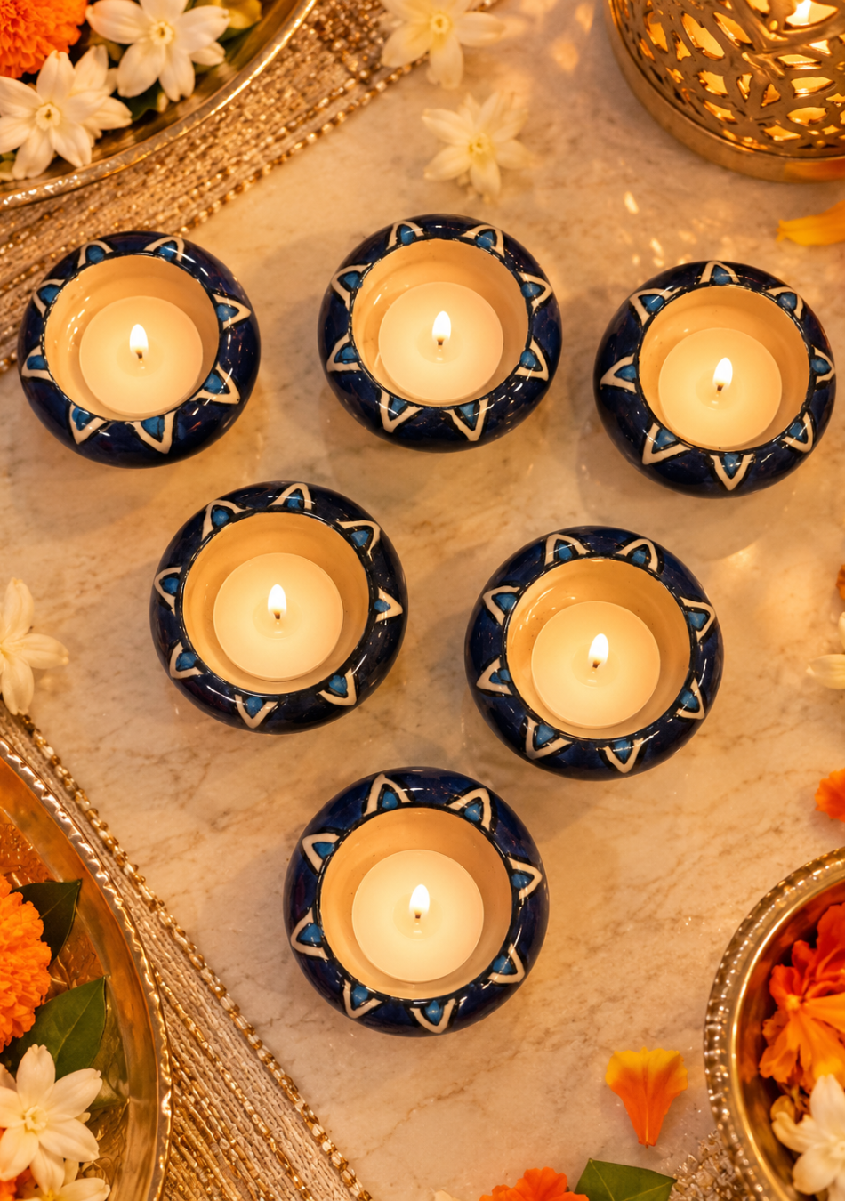 Aravalii Indigo Aura Handcrafted Diya Set of 6