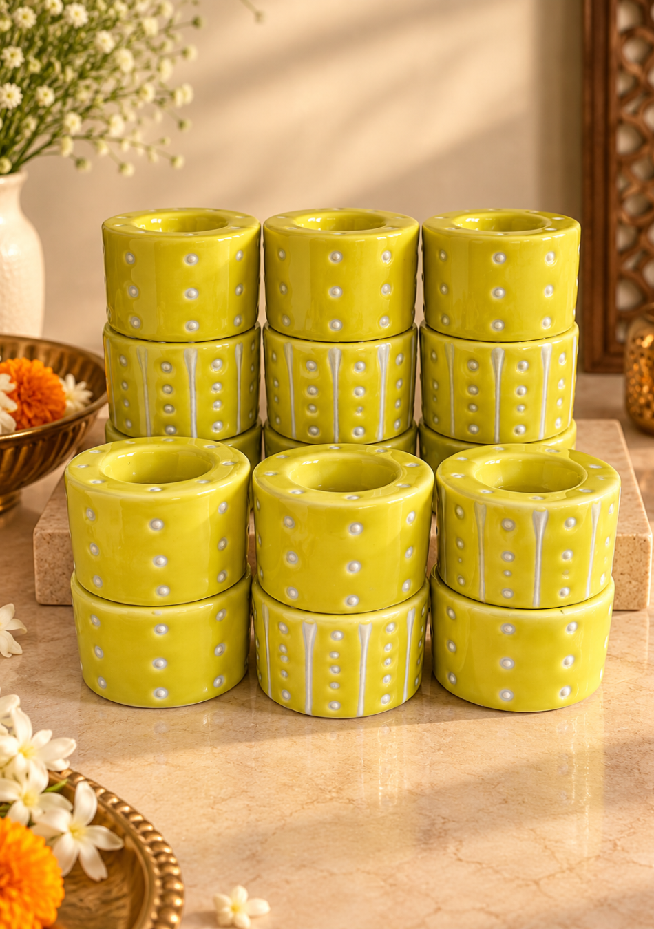 Aravalii Lime Glow Tea Light Holder Set of 6