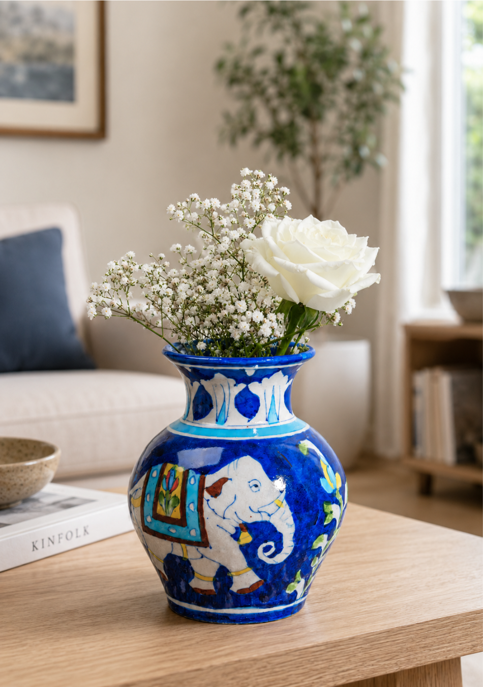 Blue Pottery Elephant Matka Vase