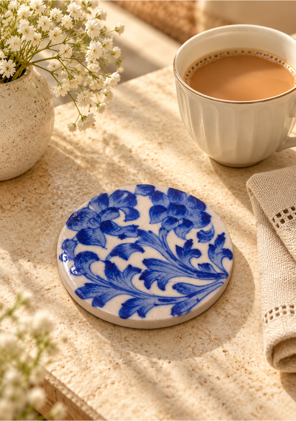 Aravalii Blue Pottery Bloom Coaster Set