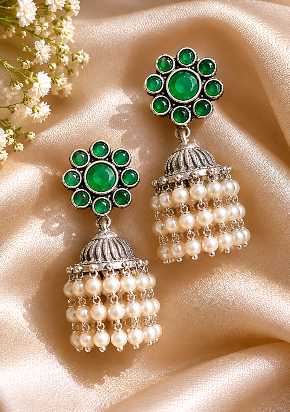 Verde Rose Pearl Jhumka