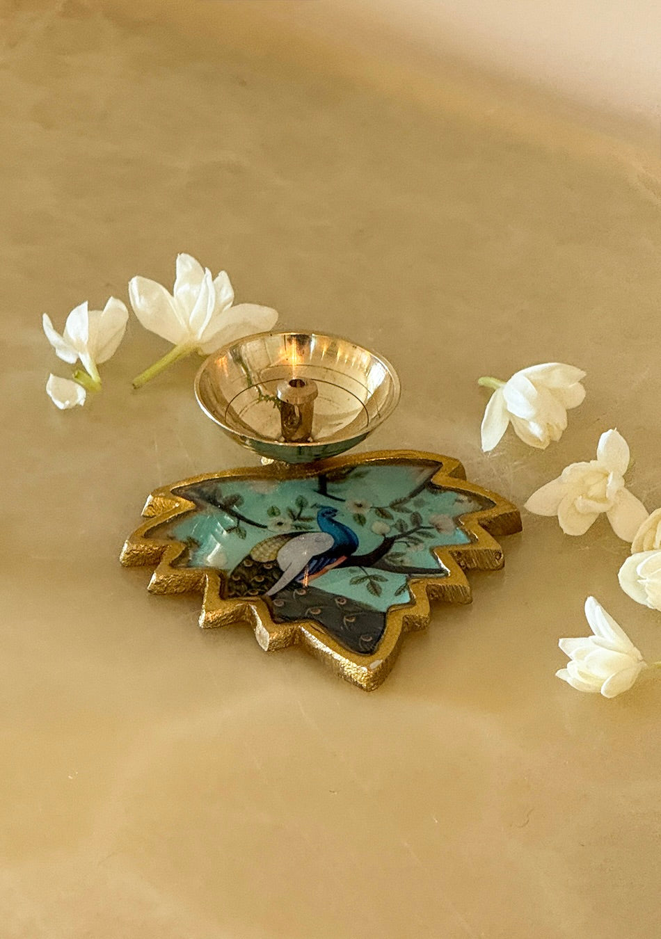 Brass Peacock Leaf Diya