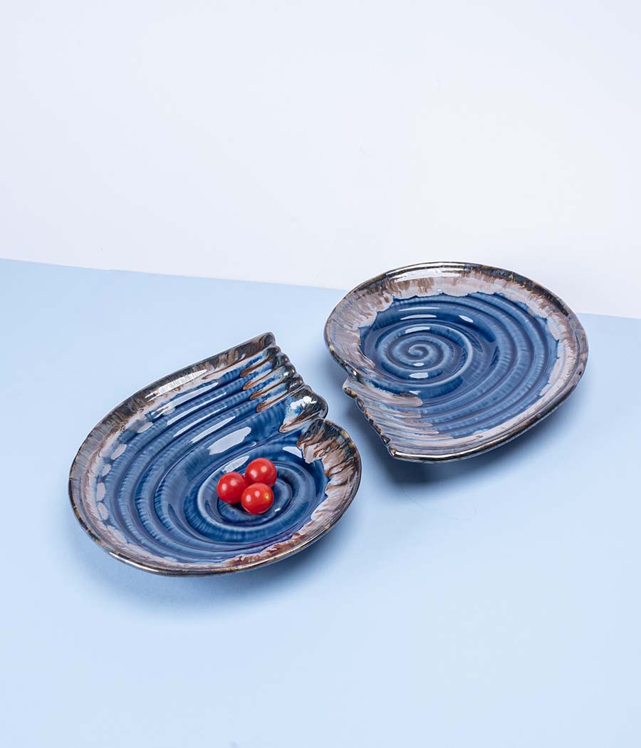Seashell Blue-Grey Ceramic Platter Set