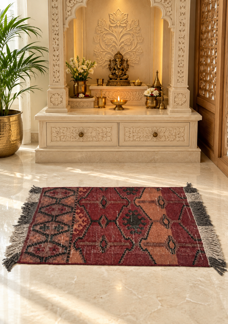 Aravalii Burgundy Tribal Geometric Handwoven Rug