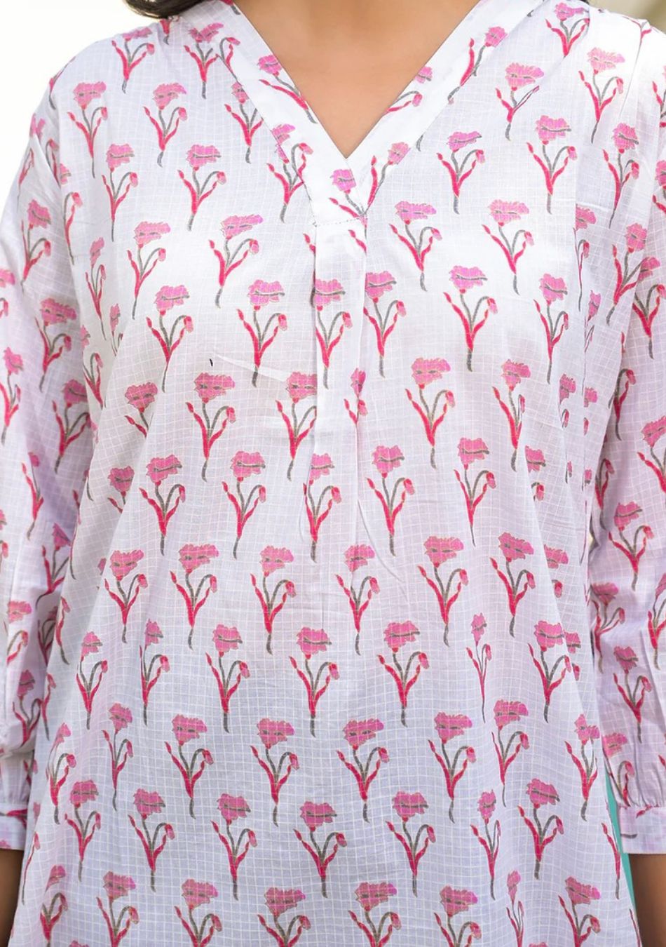 White Printed cotton Top