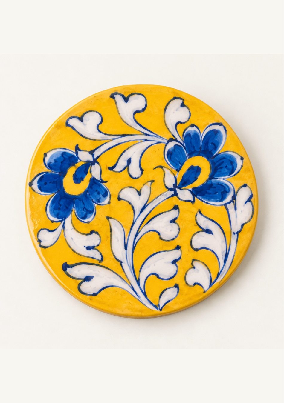 Aravalii Mustard Bloom Blue Pottery Coaster Set
