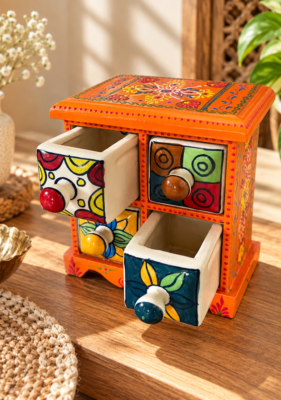 Aravalii Orange Heritage 4-Drawer Mini Chest
