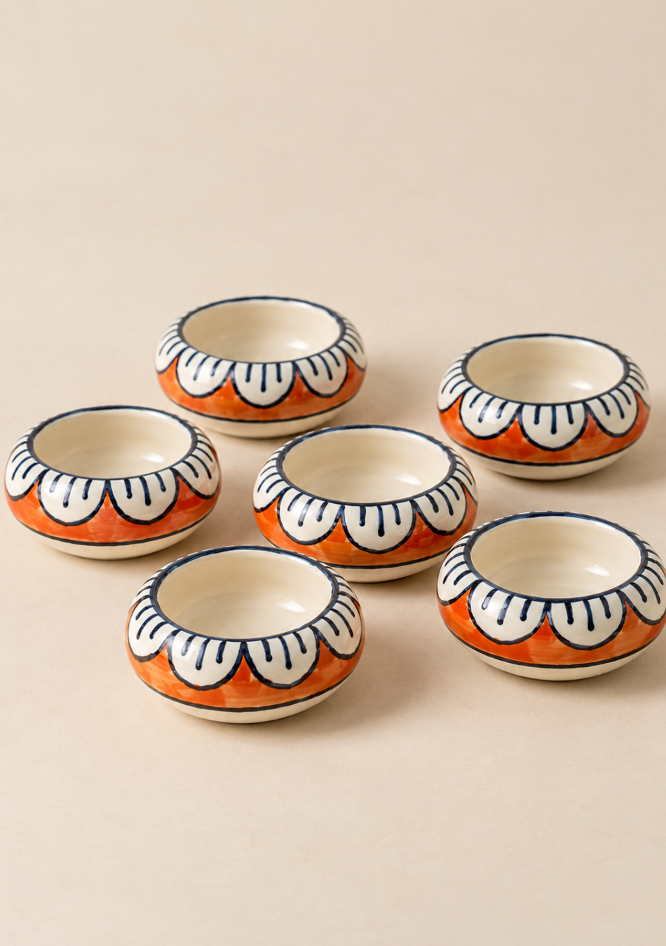 Aravalii Red Petals Ceramic Tea Light Diya Set of 6