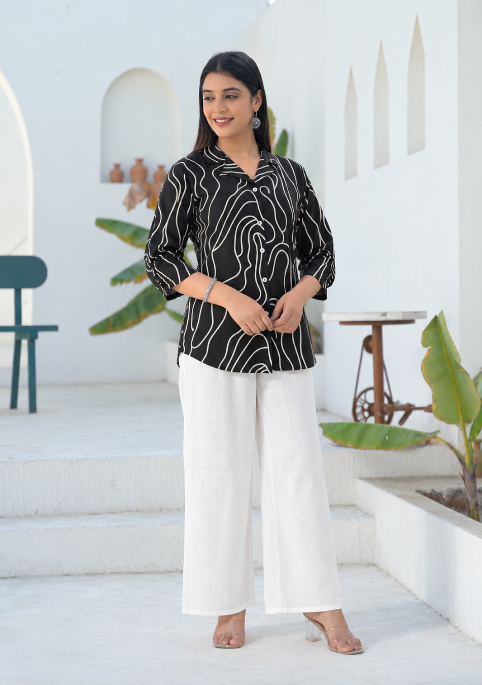 Fluid Lines Shirt Style Top