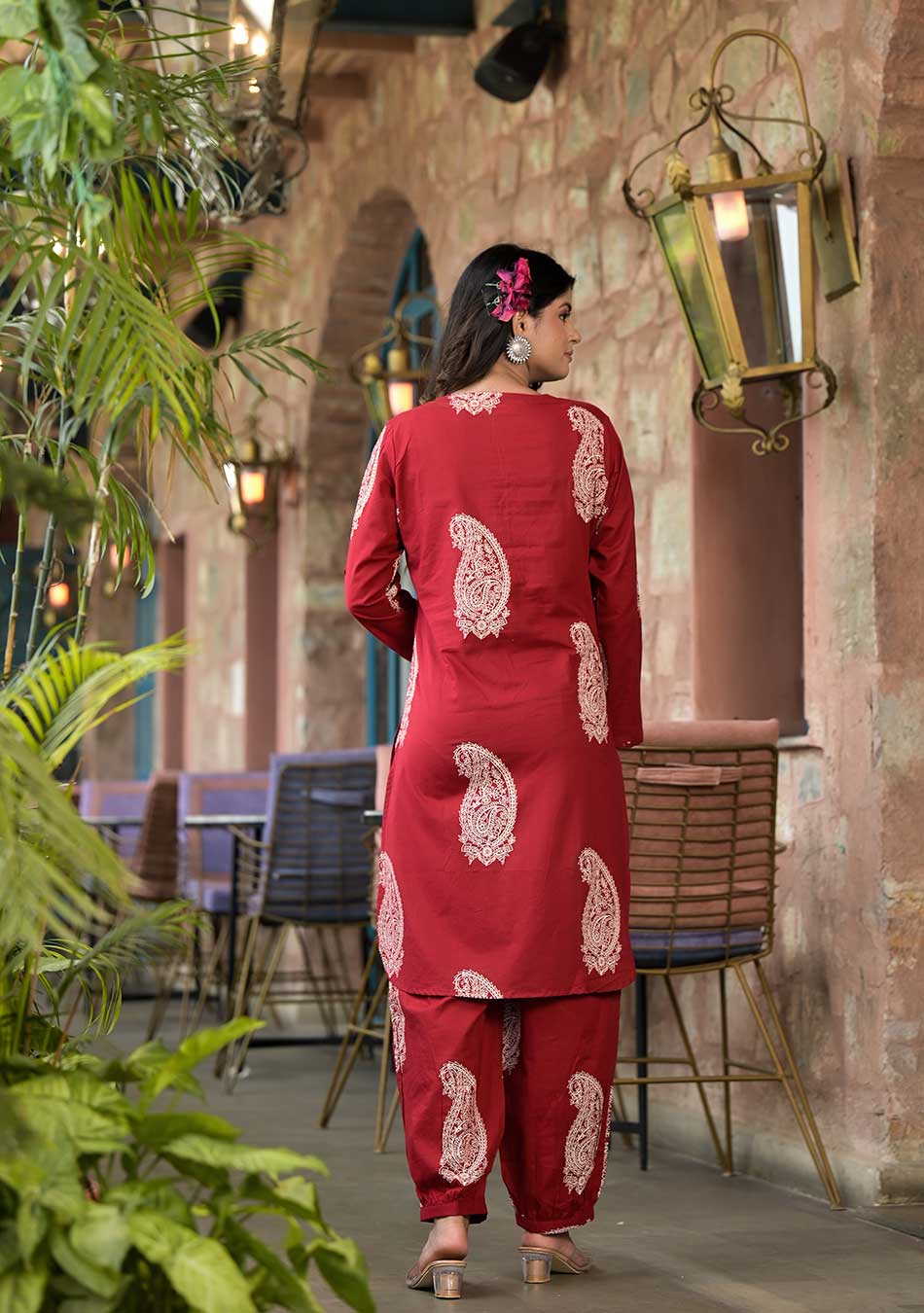 Burgundy Paisley Print Cotton Co-ord Set