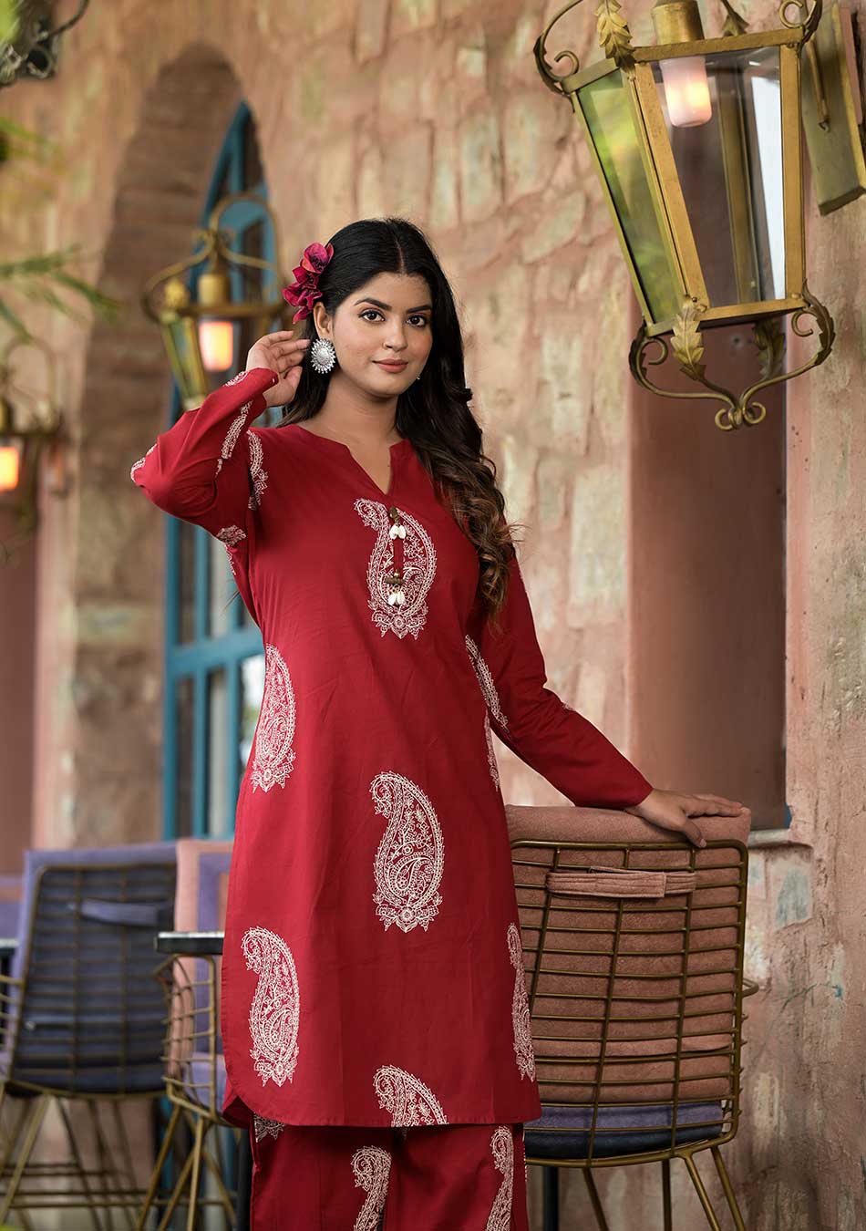 Burgundy Paisley Print Cotton Co-ord Set