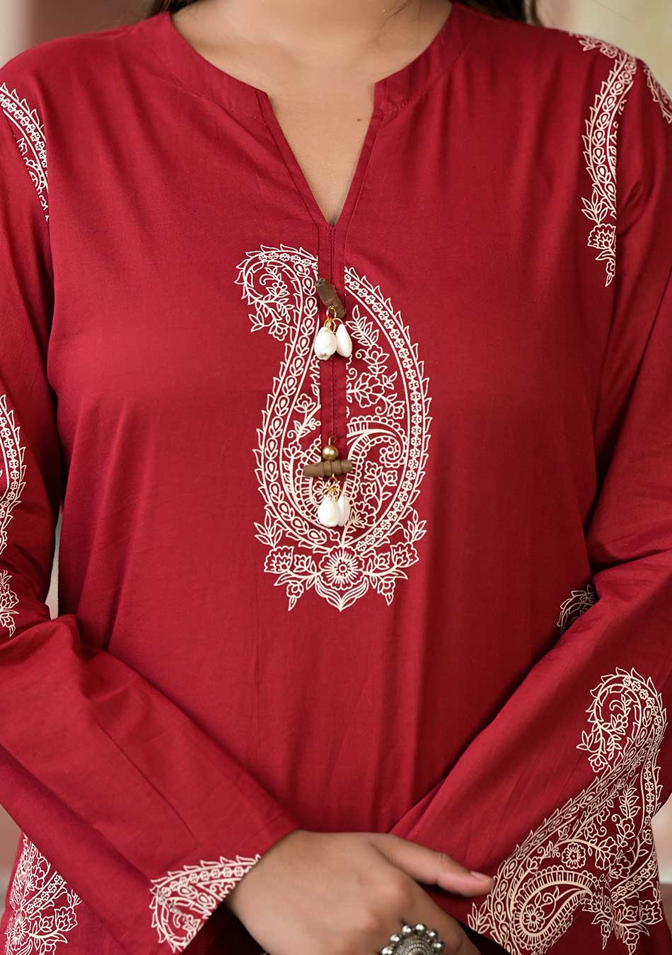 Burgundy Paisley Print Cotton Co-ord Set
