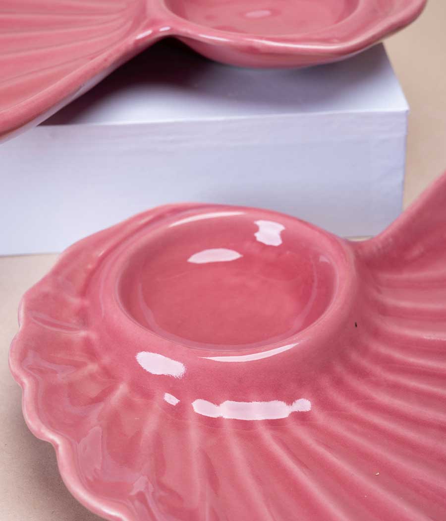 Seashell Pink Ceramic Platter Set of 2