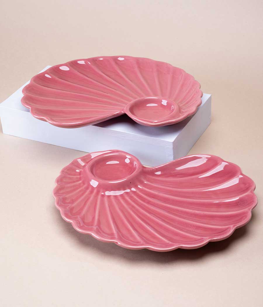 Seashell Pink Ceramic Platter Set of 2